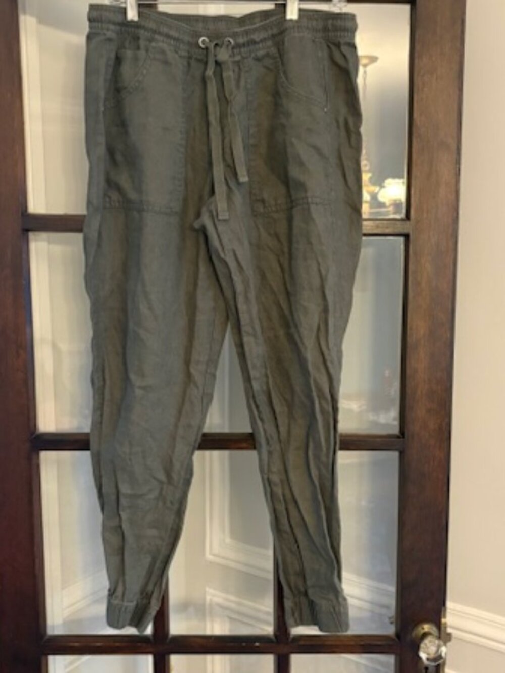 Calvin Klein Olive Green Linen-Blend Joggers, Size Medium